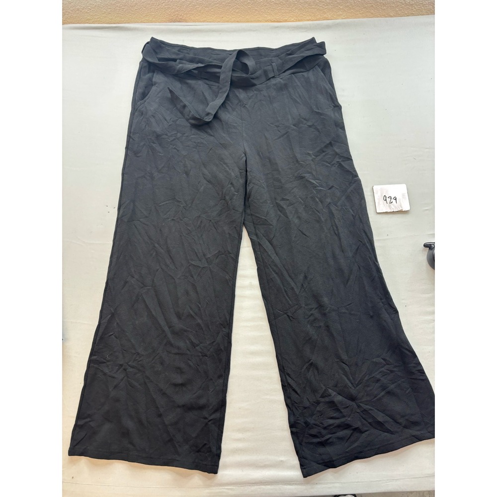 Terra & Sky Womens Black Wide Leg Tie Waist Crepe Pants Plus Size 1X 16W-18W
